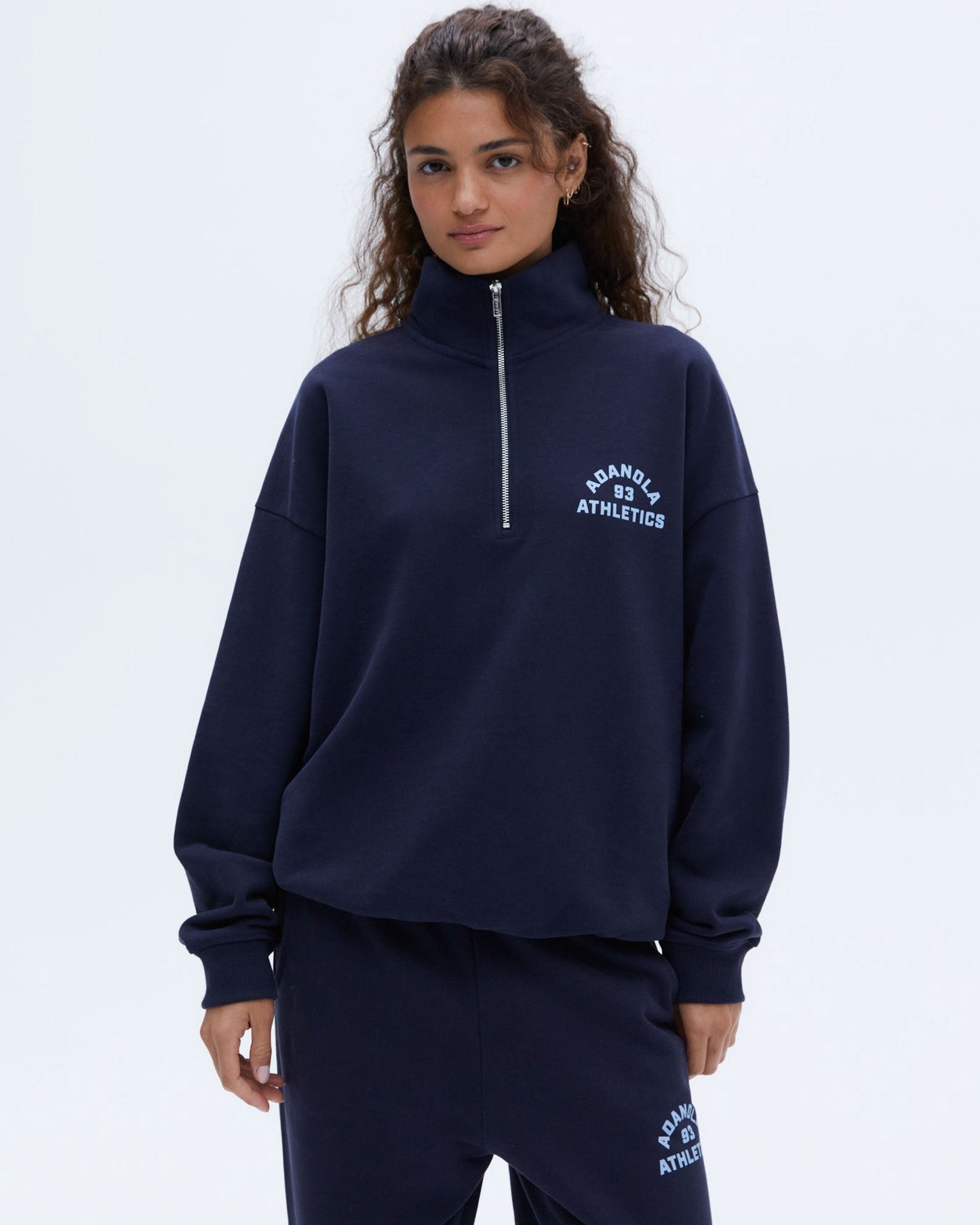 Campus Oversized Funnel Neck Zip Sweatshirt - Navy Blue/Powder Blue