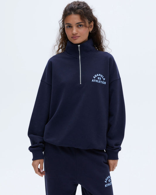 Campus Oversized Funnel Neck Zip Sweatshirt - Navy Blue/Powder Blue