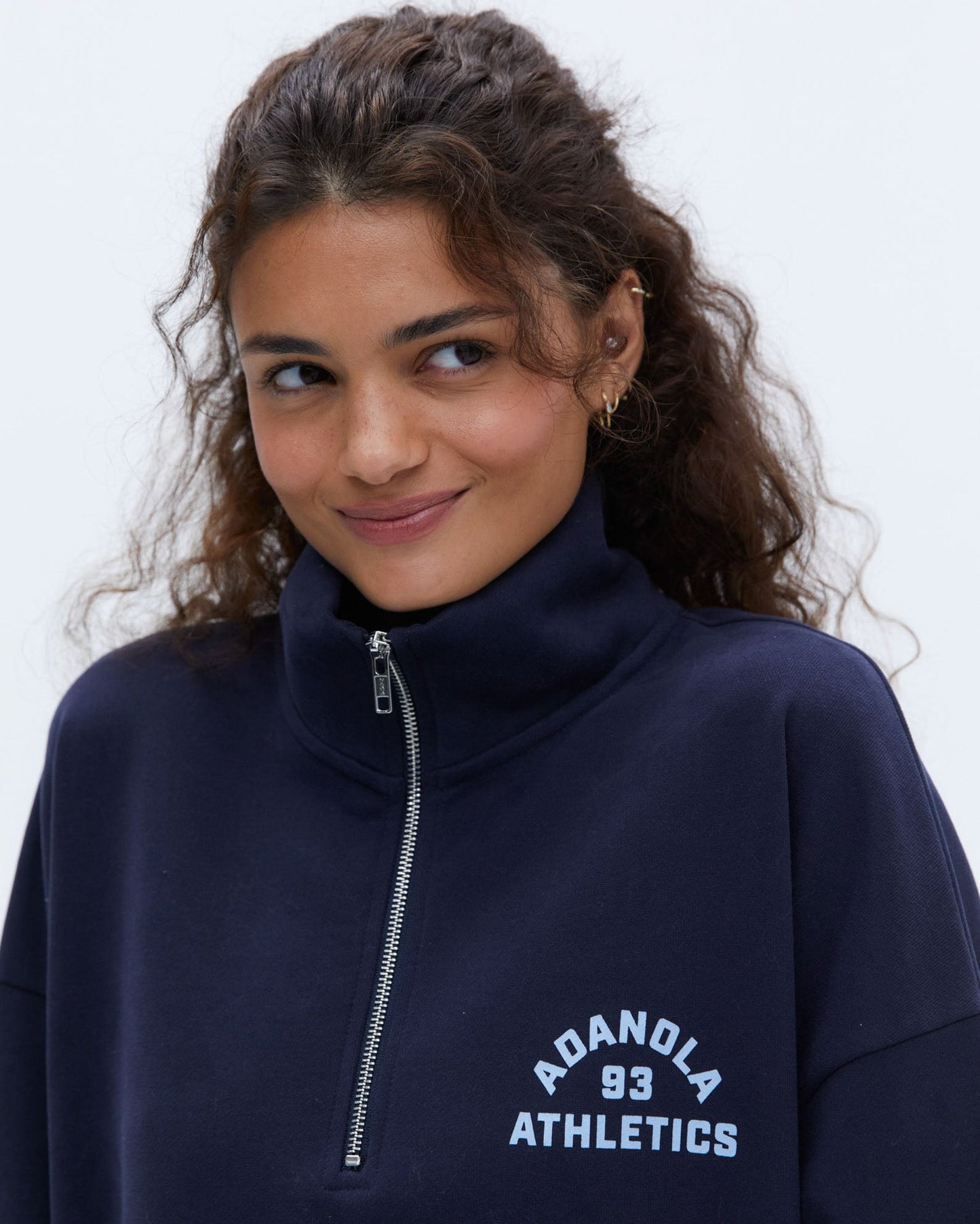 Campus Oversized Funnel Neck Zip Sweatshirt - Navy Blue/Powder Blue