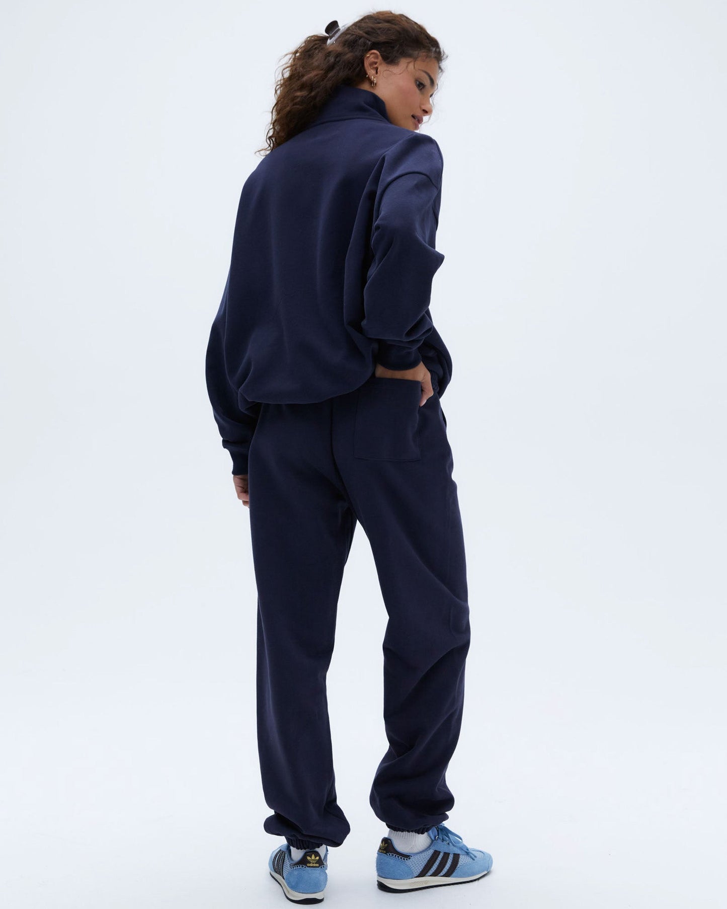 Campus Oversized Funnel Neck Zip Sweatshirt - Navy Blue/Powder Blue