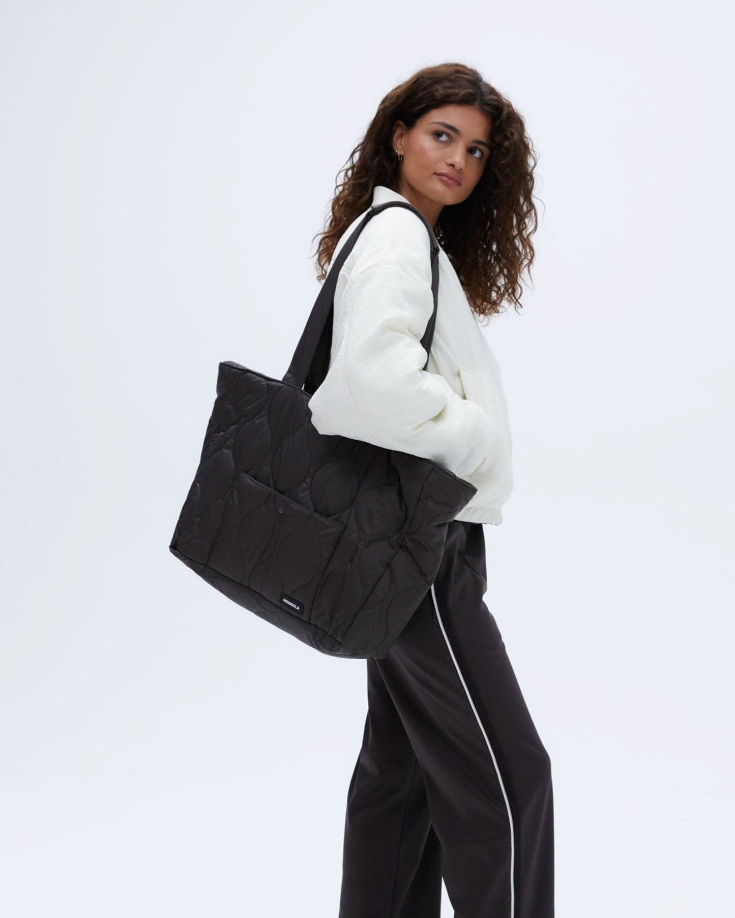 Quilted Nylon Tote Bag - Coffee Bean