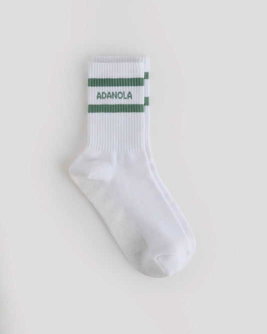 Pilates Embroidered Grip Socks - White/Eden Green