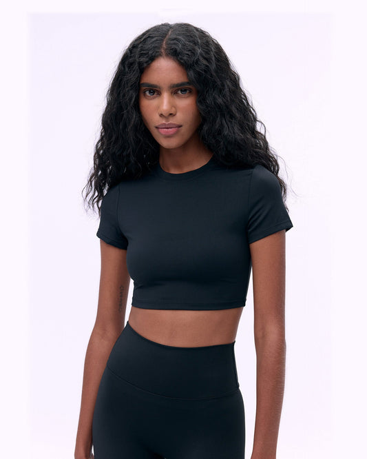 Short Sleeve Crop Top - Black