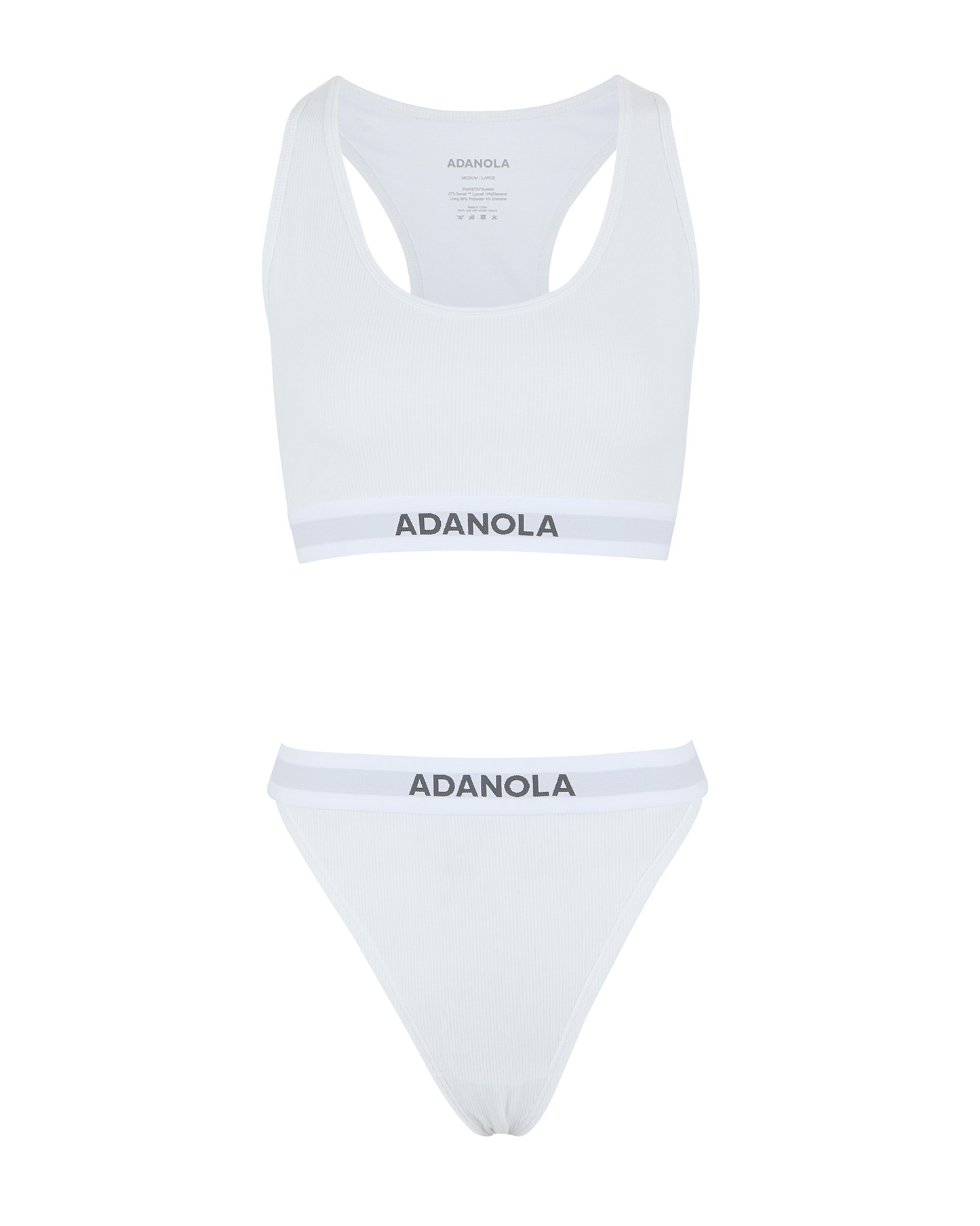 Branded Ribbed Racer Bra - White